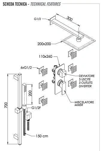 Душевая система Remer Absolute AU93S01UFS20 Душевая система Remer Absolute AU93S01UFS20