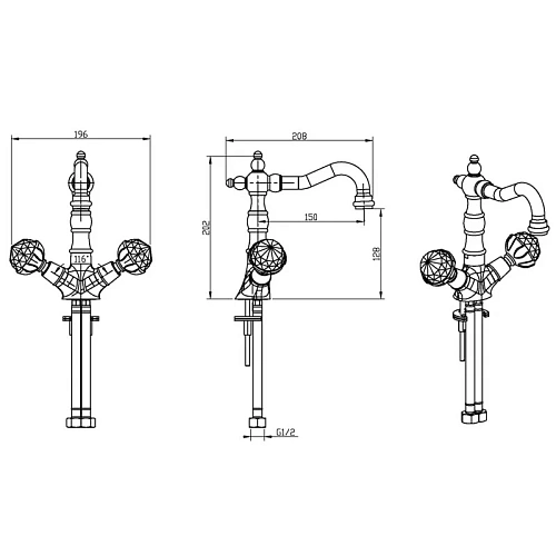 Смеситель для раковины Boheme IMPERIALE Ripresa 332 Смеситель для раковины Boheme IMPERIALE Ripresa 332