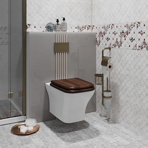 Унитаз подвесной Opadiris Кантара OS74712A белый, безободковый, сиденье антикварный орех Унитаз подвесной Opadiris Кантара OS74712A белый, безободковый, сиденье антикварный орех