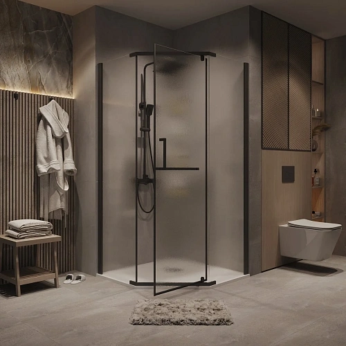 Душевой уголок GROSSMAN Pragma 302.K33.03.9090.21.02 (90x90x195) трапеция,распашн,черн.матов,стекло шиншилла Душевой уголок GROSSMAN Pragma 302.K33.03.9090.21.02 (90x90x195) трапеция,распашн,черн.матов,стекло шиншилла