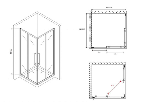 Душевой уголок ABBER Schwarzer Diamant AG02090BMH 90x90 см универсальный, профиль черный, стекло матовое Душевой уголок ABBER Schwarzer Diamant AG02090BMH 90x90 см универсальный, профиль черный, стекло матовое