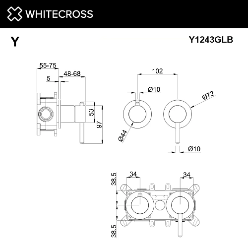 Смеситель для ванны WHITECROSS Y Y1243GLB скрытого монтажа на 3 потребителя, брашированное золото Смеситель для ванны WHITECROSS Y Y1243GLB скрытого монтажа на 3 потребителя, брашированное золото