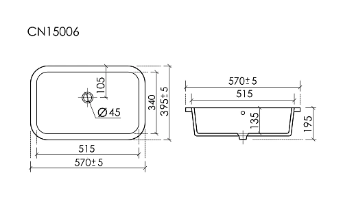 Раковина встраиваемая Ceramica Nova Era CN15006 570x395x195 мм, белый Раковина встраиваемая Ceramica Nova Era CN15006 570x395x195 мм, белый