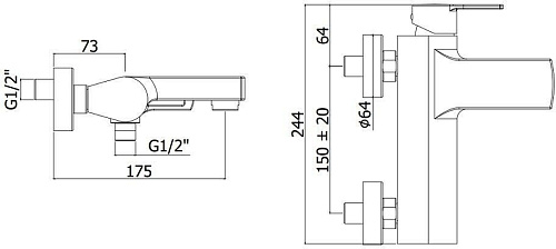 Смеситель для ванны Paffoni Ringo RIN022NO Смеситель для ванны Paffoni Ringo RIN022NO