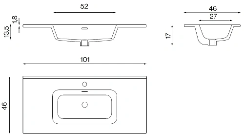 Раковина NOFER VOLTERRA EV.101.C интегрированная в столешницу 101х46х18 белая глянцевая Раковина NOFER VOLTERRA EV.101.C интегрированная в столешницу 101х46х18 белая глянцевая