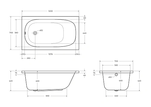 Акриловая ванна CEZARES ECO-120-70-40-W37 1200x700 белый Акриловая ванна CEZARES ECO-120-70-40-W37 1200x700 белый