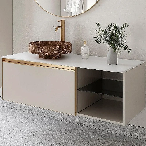 Тумба под раковину Armadi Art QUATRO 6 120см (80+40) CASHMERE профиль MATT GOLD 790-M6-120-CM-MG Тумба под раковину Armadi Art QUATRO 6 120см (80+40) CASHMERE профиль MATT GOLD 790-M6-120-CM-MG