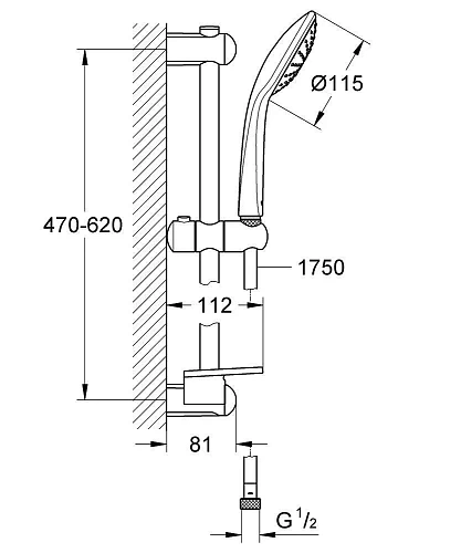 Душевой гарнитур GROHE Euphoria (27266001) (душевая лейка, штанга 600 мм, шланг 1750 мм) хром Душевой гарнитур GROHE Euphoria (27266001) (душевая лейка, штанга 600 мм, шланг 1750 мм) хром