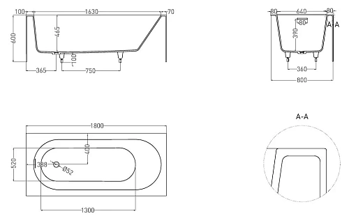 Ванна из искусственного камня Salini FABIA 180x80 102612M S-Sense Ванна из искусственного камня Salini FABIA 180x80 102612M S-Sense