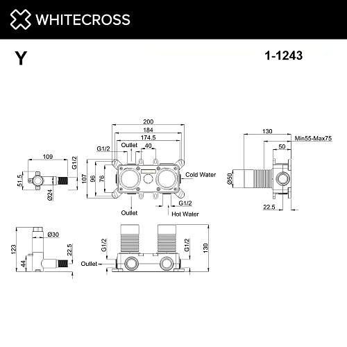 Скрытая часть смесителя WHITECROSS Y1243 1-Y1243 на 3 потребителя Скрытая часть смесителя WHITECROSS Y1243 1-Y1243 на 3 потребителя