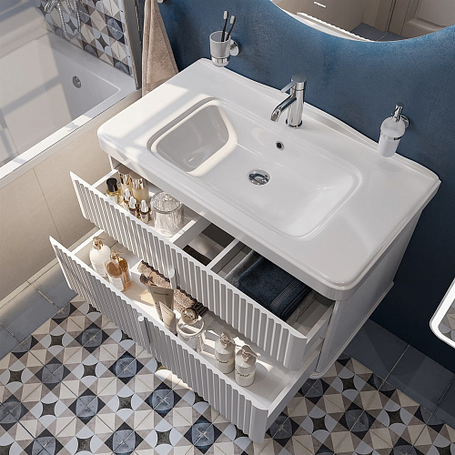 Тумба с раковиной STWORKI Молде 95 белая, с сифоном 579358 Тумба с раковиной STWORKI Молде 95 белая, с сифоном 579358