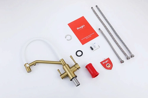 Смеситель для кухни Raglo R81.62.03 с гибким изливом с подключением к фильтру, золотой сатин Смеситель для кухни Raglo R81.62.03 с гибким изливом с подключением к фильтру, золотой сатин