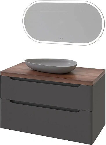 Комплект мебели STWORKI Берген 100 серая с темной столешницей, раковина Bocchi Etna Etna 1114-004-01 568151 Комплект мебели STWORKI Берген 100 серая с темной столешницей, раковина Bocchi Etna Etna 1114-004-01 568151