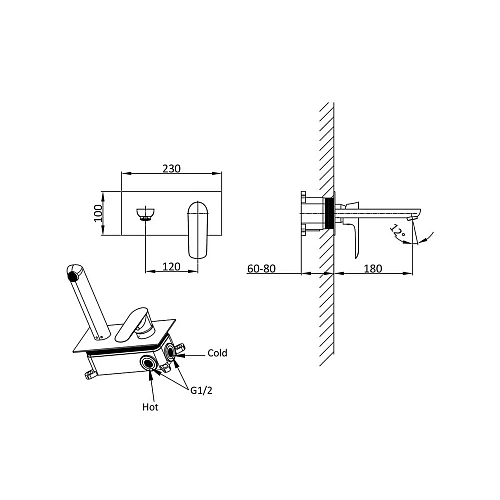 Смеситель для раковины Vincea Esse VBFW-1E1CH встраиваемый хром Смеситель для раковины Vincea Esse VBFW-1E1CH встраиваемый хром
