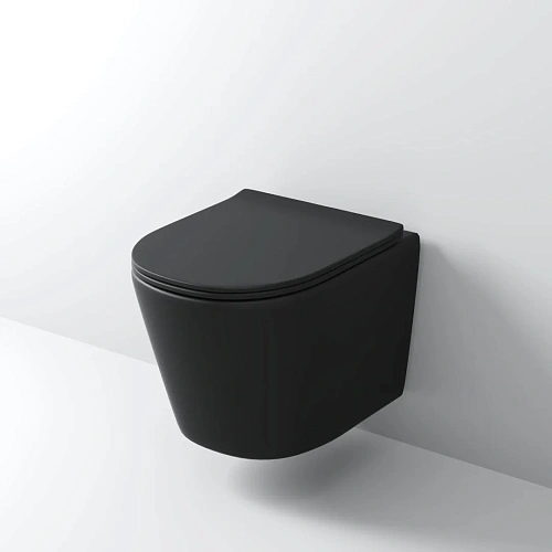 Унитаз подвесной GROSSMAN GR-4477BMSQ 485x360x330 черный матовый безободковый смыв торнадо бесшумный с сиденьем Унитаз подвесной GROSSMAN GR-4477BMSQ 485x360x330 черный матовый безободковый смыв торнадо бесшумный с сиденьем