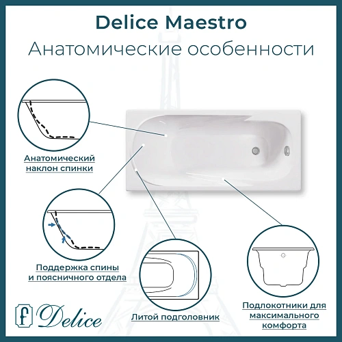 Ванна чугунная Delice Maestro 200х85 DLR230646R с отверстиями под ручки Ванна чугунная Delice Maestro 200х85 DLR230646R с отверстиями под ручки