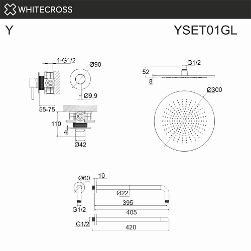 Душевая система WHITECROSS Y YSET01GL (золото) скрытого монтажа Душевая система WHITECROSS Y YSET01GL (золото) скрытого монтажа