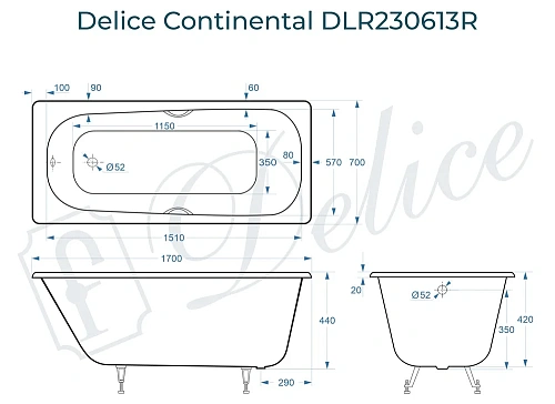 Ванна чугунная Delice Continental 1700х700 с отверстиями под ручки DLR230613R Ванна чугунная Delice Continental 1700х700 с отверстиями под ручки DLR230613R