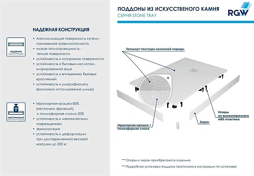 Душевой поддон RGW Stone Tray STM-W квадратный белый 14202088-01 Душевой поддон RGW Stone Tray STM-W квадратный белый 14202088-01
