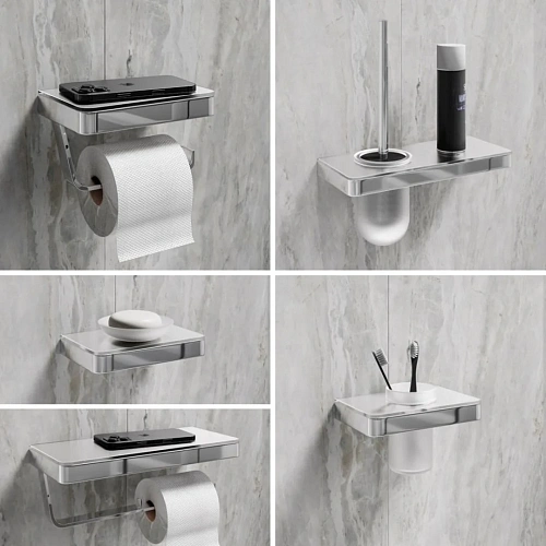 Держатель туалетной бумаги Lemark GLASS LINE с полкой, хром/белое стекло 9721028 Держатель туалетной бумаги Lemark GLASS LINE с полкой, хром/белое стекло 9721028