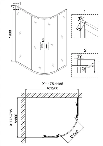 Душевой уголок Niagara Nova NG-6421-08 GOLD (120x80x190) полукруг, двери раздвижные 64210811GOLD Душевой уголок Niagara Nova NG-6421-08 GOLD (120x80x190) полукруг, двери раздвижные 64210811GOLD