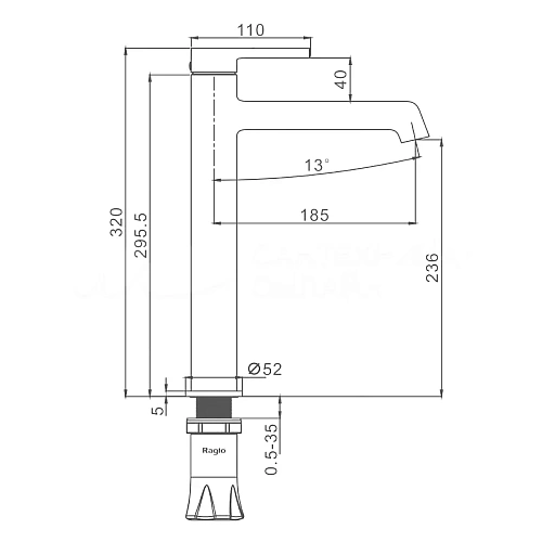 Смеситель для раковины Raglo R20.15.33 высокий, монолитный, матовая медь Смеситель для раковины Raglo R20.15.33 высокий, монолитный, матовая медь