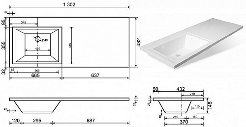 Раковина Эстет Даллас 130 L из литьевого мрамора ФР-00002166 Раковина Эстет Даллас 130 L из литьевого мрамора ФР-00002166