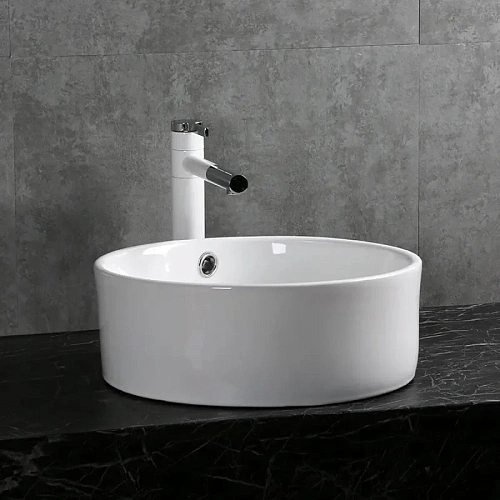 Раковина Ceruttispa CR7022 420х420х170 накладная, белая, круглая, с переливом Раковина Ceruttispa CR7022 420х420х170 накладная, белая, круглая, с переливом