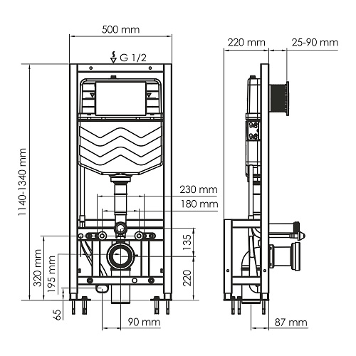 Инсталляция для унитаза WasserKRAFT Dill 61TLT.010.ME.MG01 с клавишей смыва золото Инсталляция для унитаза WasserKRAFT Dill 61TLT.010.ME.MG01 с клавишей смыва золото