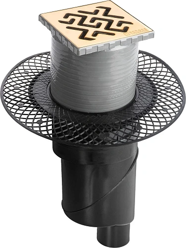 Душевой трап BERGES PLATZ Antik 100х100, золото глянец, S-сифон D50/105 H50 вертикальный 092060 Душевой трап BERGES PLATZ Antik 100х100, золото глянец, S-сифон D50/105 H50 вертикальный 092060