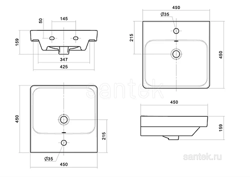 Раковина Santek Адриана 45 1WH501630 1.WH50.1.630 Раковина Santek Адриана 45 1WH501630 1.WH50.1.630