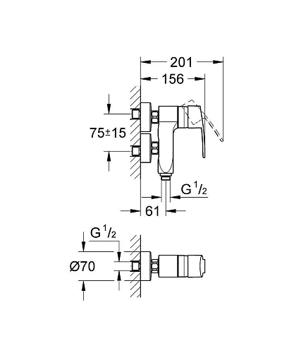Смеситель для душа GROHE Eurostyle C, хром (23300000) Смеситель для душа GROHE Eurostyle C, хром (23300000)