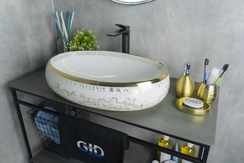 Раковина Gid Nc472 52222 накладная белая / золото 60x41x15 Раковина Gid Nc472 52222 накладная белая / золото 60x41x15