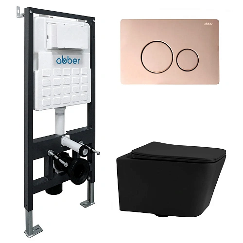 Комплект унитаза ABBER Rechteck AC1201MB черный матовый с инсталляцией AC0105 и кнопкой AC0121RG золото розовое Комплект унитаза ABBER Rechteck AC1201MB черный матовый с инсталляцией AC0105 и кнопкой AC0121RG золото розовое