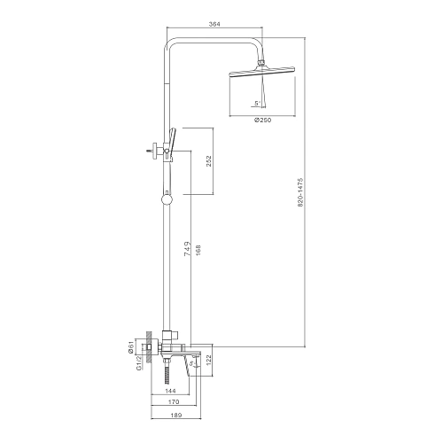 Душевая система Splenka S04.24, хром Душевая система Splenka S04.24, хром