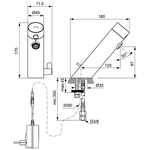 Смеситель для раковины Ideal Standard SENSORFLOW NEW A7558AA Смеситель для раковины Ideal Standard SENSORFLOW NEW A7558AA