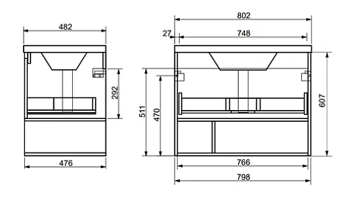 Тумба с раковиной Эстет Monaco Wood ФР-00010683 800х480 подвесная 1 ящик Тумба с раковиной Эстет Monaco Wood ФР-00010683 800х480 подвесная 1 ящик
