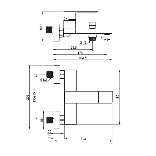 Смеситель для ванны Damixa Gala 531000000 хром Смеситель для ванны Damixa Gala 531000000 хром