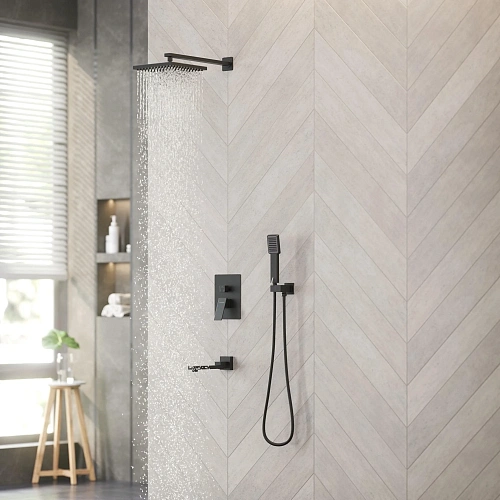 Душевая система BERGES NARDIS 3S встраиваемая, поворотный излив, черный матовый 071011 Душевая система BERGES NARDIS 3S встраиваемая, поворотный излив, черный матовый 071011