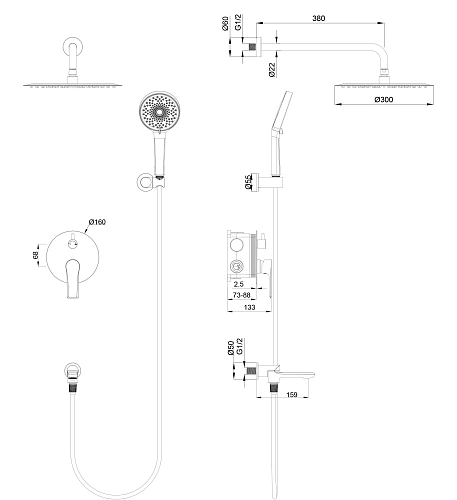 Душевая система Wonzon & Woghand BRILLIANT встраиваемая, темный графит (WW-88939079-BGM) Душевая система Wonzon & Woghand BRILLIANT встраиваемая, темный графит (WW-88939079-BGM)