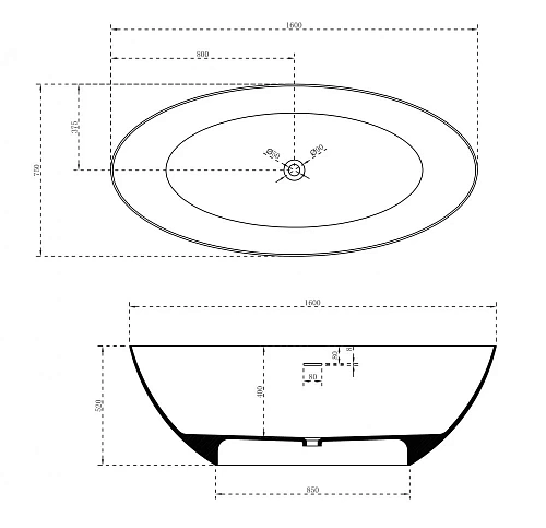 Ванна отдельностоящая ABBER AS9625-1.6 160x75 универсальная, белая матовая, искусственный камень Ванна отдельностоящая ABBER AS9625-1.6 160x75 универсальная, белая матовая, искусственный камень