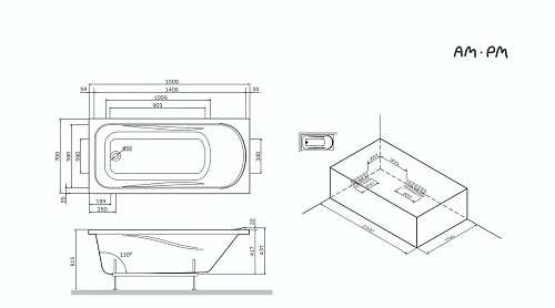 Акриловая ванна AM.PM Sense W75A-150-070W-KL 150x70 с каркасом и слив-переливом Акриловая ванна AM.PM Sense W75A-150-070W-KL 150x70 с каркасом и слив-переливом