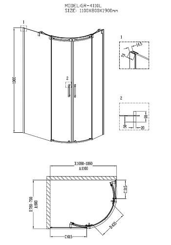 Душевой уголок GROSSMAN Galaxy GR-4110L 110x80x190 двери раздвижные Душевой уголок GROSSMAN Galaxy GR-4110L 110x80x190 двери раздвижные