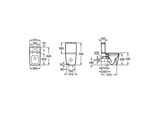 Чаша напольного унитаза Roca Inspira Square 645, Rimless, BTW, белый 342536000 Чаша напольного унитаза Roca Inspira Square 645, Rimless, BTW, белый 342536000