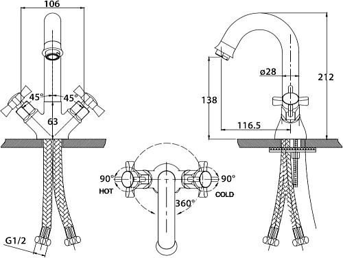 Смеситель для раковины Kaiser Cross 41011 Смеситель для раковины Kaiser Cross 41011