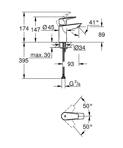Смеситель для раковины GROHE BauEdge с ограничителем температуры, гладкий корпус, размер S, хром (23 23330001 Смеситель для раковины GROHE BauEdge с ограничителем температуры, гладкий корпус, размер S, хром (23 23330001