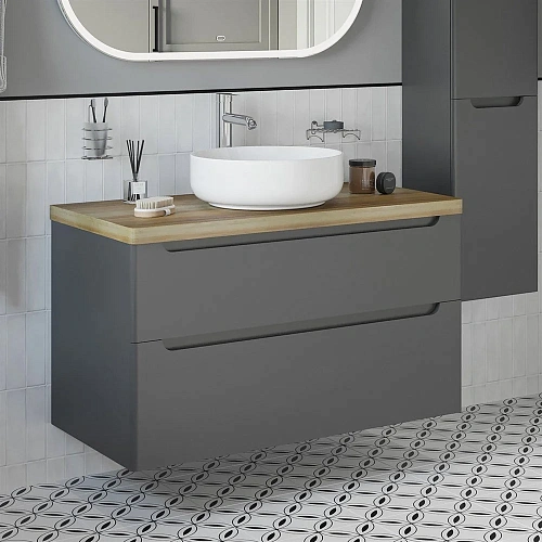 Комплект мебели STWORKI Берген 100 серая со светлой столешницей, раковина Moon 1 549595 Комплект мебели STWORKI Берген 100 серая со светлой столешницей, раковина Moon 1 549595