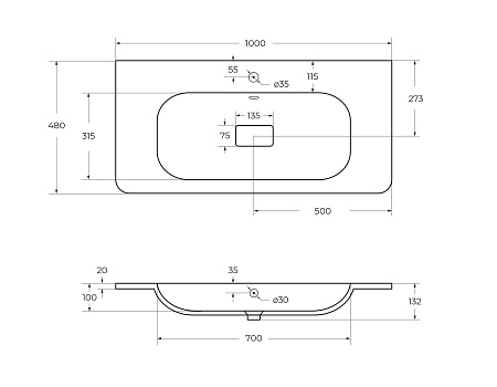 Раковина CEZARES CZR-1000/480-LV-MR-NV белый матовый 1000x480 искусственный камень Раковина CEZARES CZR-1000/480-LV-MR-NV белый матовый 1000x480 искусственный камень
