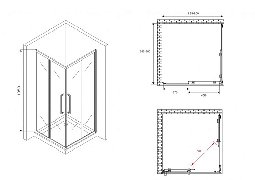 Душевой уголок ABBER Schwarzer Diamant AG02090BDTH 90x90 см универсальный, профиль черный, стекло тонированное Душевой уголок ABBER Schwarzer Diamant AG02090BDTH 90x90 см универсальный, профиль черный, стекло тонированное