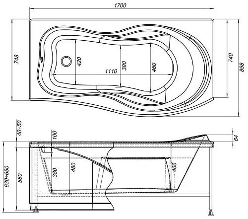 Акриловая ванна Aquanet Borneo 170x75/90 R 00203910 Акриловая ванна Aquanet Borneo 170x75/90 R 00203910